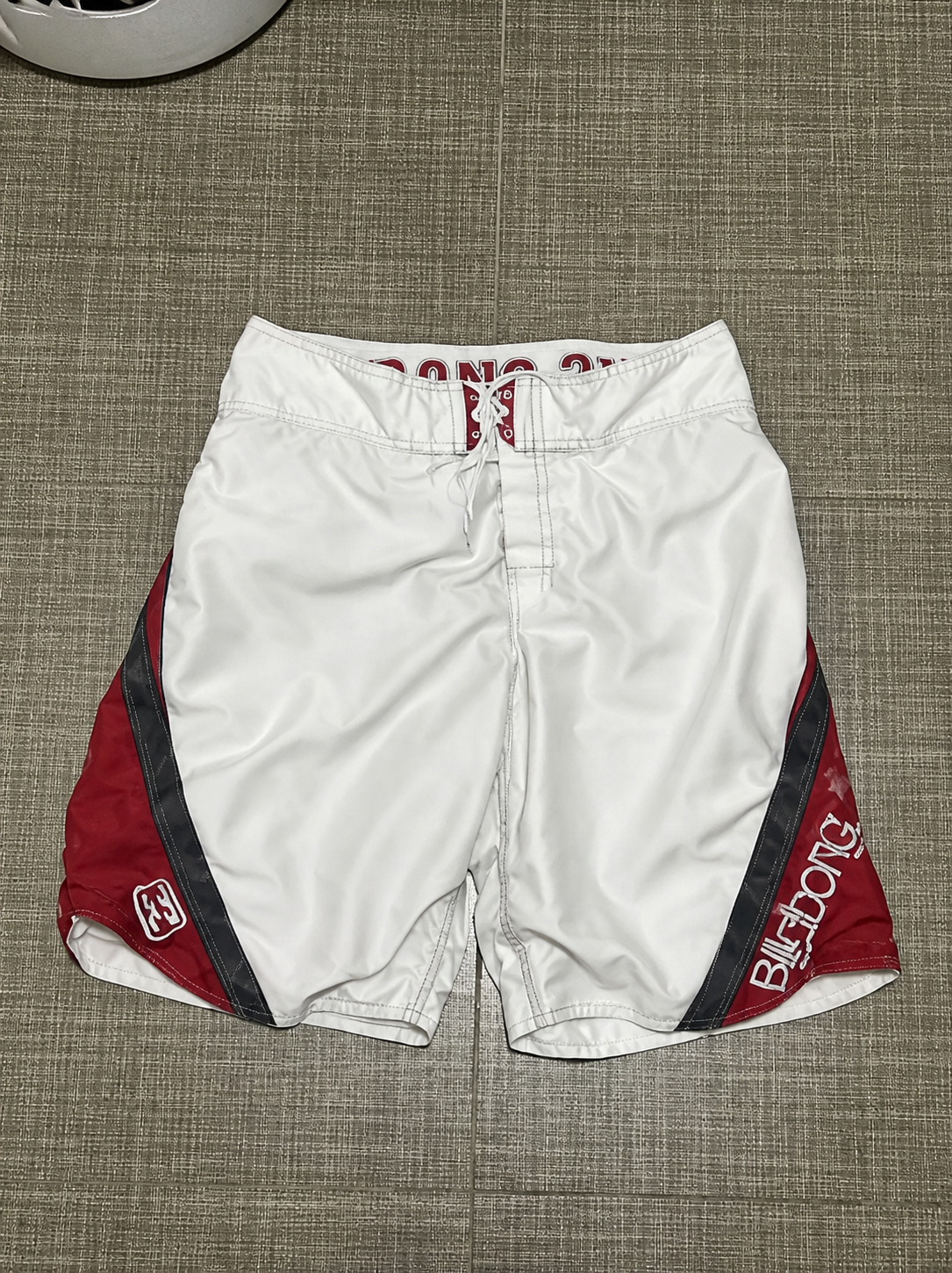 White Red Side Panel Andy Irons-era boardshort reference in white / red / black
