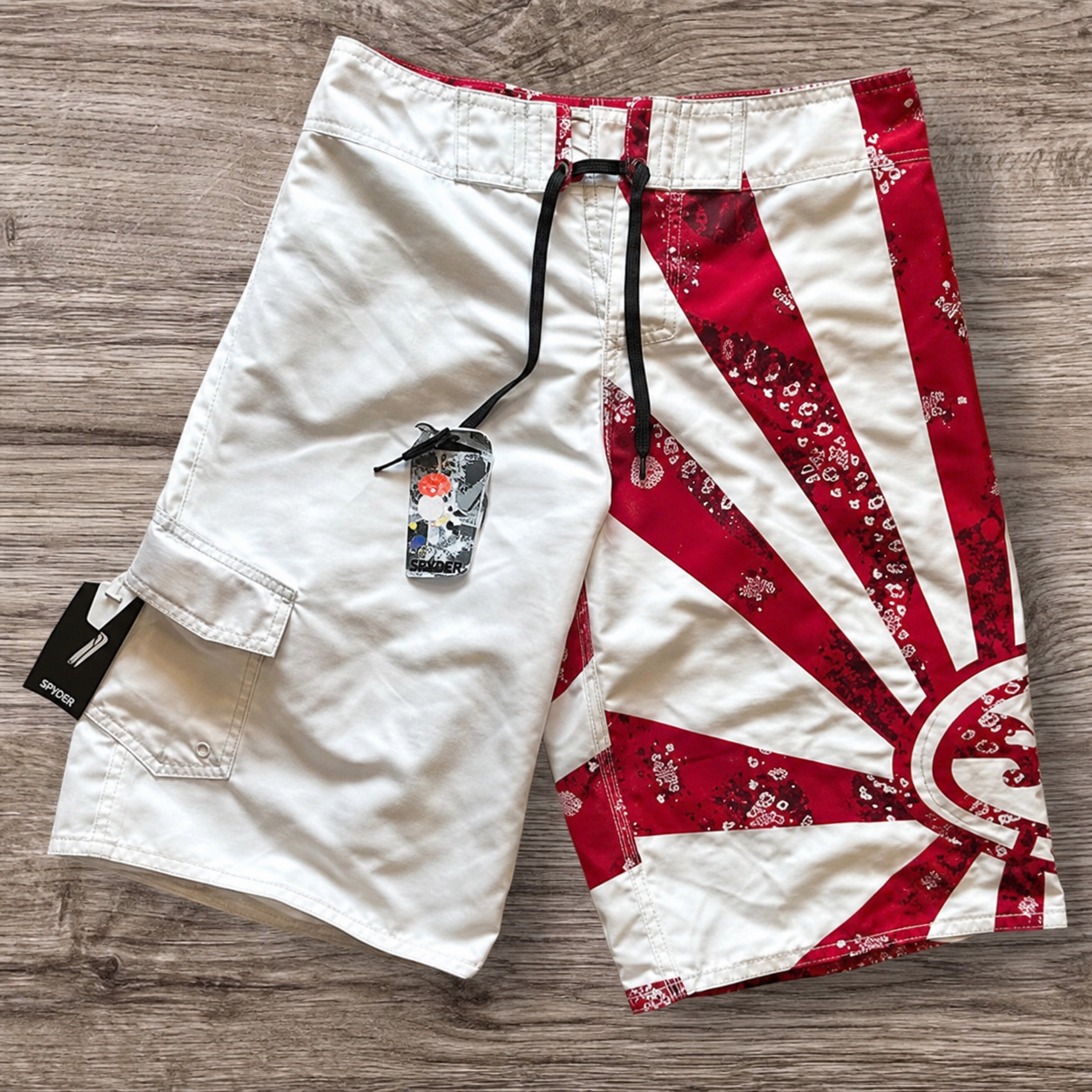 Bandana Sun Andy Irons-era boardshort reference in white / red