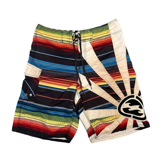 Serape Sun Andy Irons-era boardshort reference in multicolor / black / cream